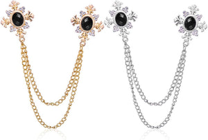 Cross Crystal Tassel Chain Brooch.Gold Silver Tassel Collar Pins Broochs Rhinestone Lapel Pin for Men Women Suit Accessories