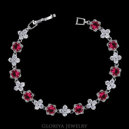 Gloriya Elegant Goddess Silver Plated Link Bracelet Cluster Flower Shape White and Blue AAA Grade Zircon Charm Tennis Bracelet for Women