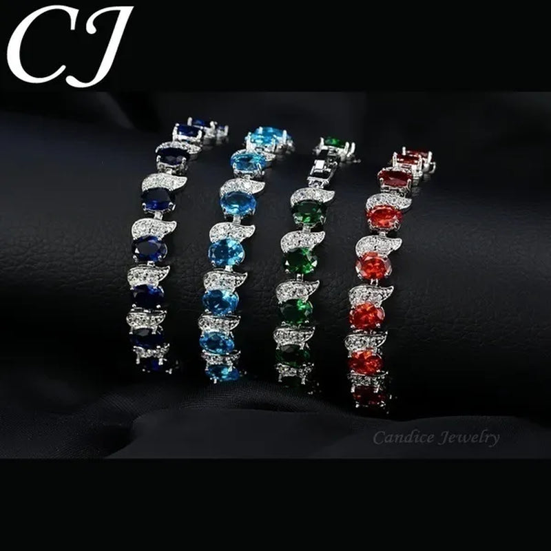 CANDICE 2023 Newest Design Women Luxury CZ Zirconia Silver Bracelets With Blue Stones 18CM+2.5CM（extended clasp）