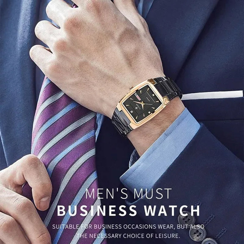 2021 Men's Watch WWOOR Top Brand Luxury Gold Blue Black Watch Men's Square Business Sports Quartz Waterproof Stainless Steel Watch Relogio Masculino
