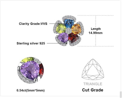 Multicolor Flower 2.6Ct Genuine Amethyst Citrine Garnet Peridot Blue Topaz Pendant Necklaces for Women, 925 Sterling Silver Natural Gemstones Jewelry Sets 18 Inches Chain