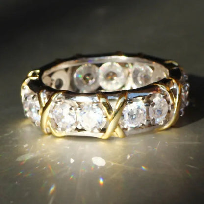 Luxurious  Silver Glod Filled Natural Gemstones White Sapphire Wedding Birthstone Bride Flower Engagement Ellipse Ring Jewelry Size 6 7 8 9 10