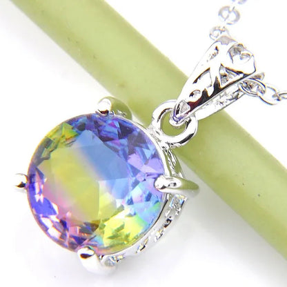 Luckyshine Sparking Round Fire Bi-Colored Tourmaline Gemstone Silver Earrings Pendants Necklaces Jewelry Sets for Women