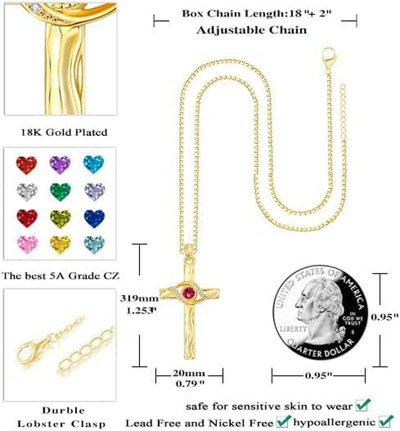 Cross Necklace for Women,14K 18K Gold Plated Evil Eye with Birthstone Pendant Necklaces Everyday Religious Faith Jewelry Birthday Christmas Gifts for Women Mom Her