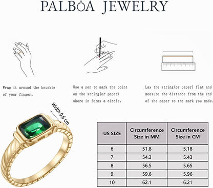 Gold Emerald Rings Gold Rings for Women Dainty Green Rings Cut Emerald Gemstones CZ Non Tarnish Gold Rings 14K Gold Plated Rings for Women Band Size 6/7/8/9