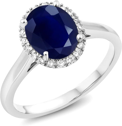 10K White Gold Blue Sapphire and Diamond Engagement Ring | 2.34 Cttw | Oval 9X7MM | Wedding Anniversary Promise Ring for Women | Gemstone Birthstone