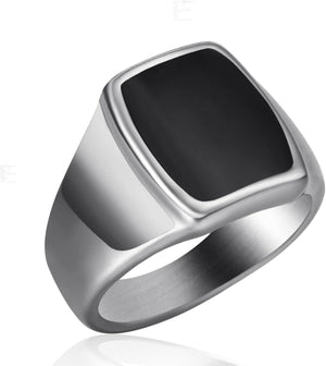 Signet Ring Solid Polished Stainless Steel Rings for Men Women Pinky Thumb Ring,Ideal Gift for Dad & Boyfriend,Silver Black