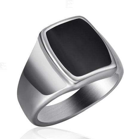 Signet Ring Solid Polished Stainless Steel Rings for Men Women Pinky Thumb Ring,Ideal Gift for Dad & Boyfriend,Silver Black