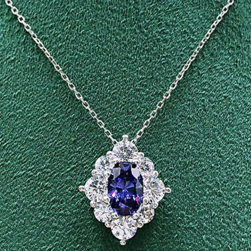 Fashion Women Gemstone Necklace Blue Sapphire Necklace Bridal Romantic Wedding Necklace Jewelry