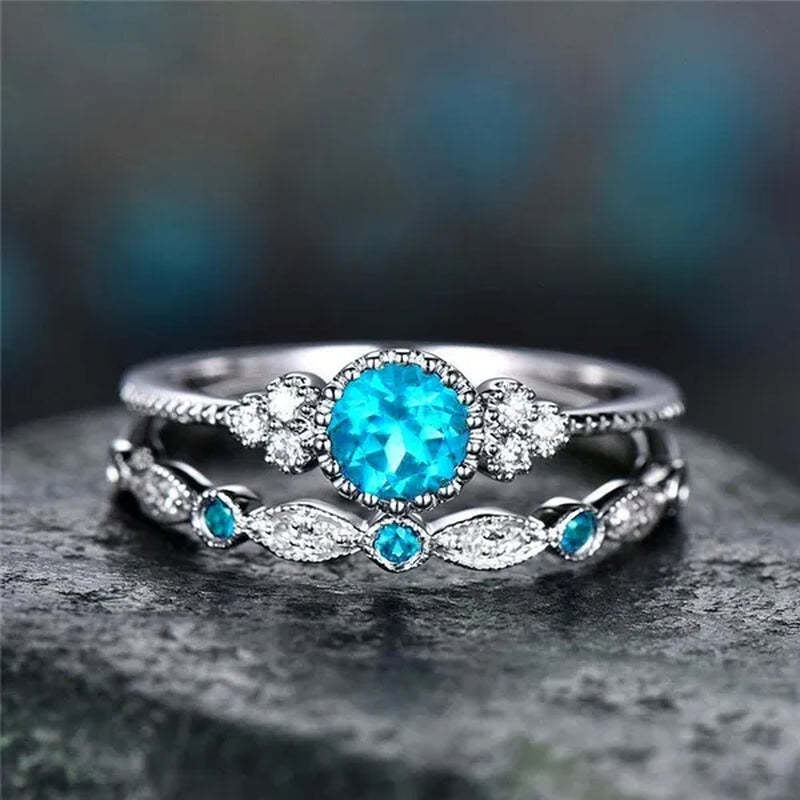 New Trendy 2019 Hot Sale Wedding Rings Set Natural Amethyst Sapphire Ring for Women Fashion Silver Jewelry with Gemstone Party Gift