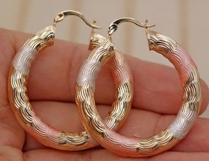 Gold Color Hoop Earrings for Women's Filled - Crude Tube Swirl Multilayer Circle 3-Color Plated Earrings