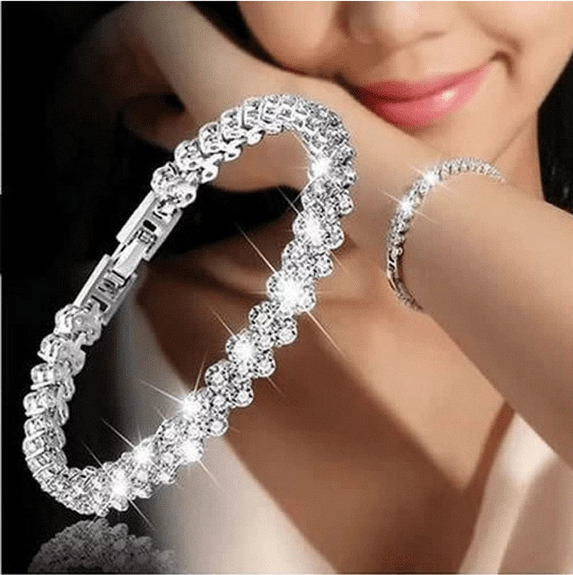 Women Fashion Gold Silver Crystal Diamond Cuff Bracelet Bangle Chain Jewelry