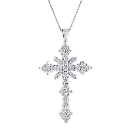 0.46 CT. T.W. Diamond Cross Pendant in 14K White Gold