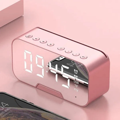 NEW Wireless Bluetooth 5.0 Speaker with Phone Holder Function Mirror LED Alarm Clock Wireless Bluetooth Speaker with FM