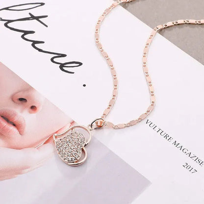 Classic Necklaces For Women Lovely Double Heart Necklace Vintage Rose Gold Necklace Diamond Women Necklace Valentine'S Day Gift For Women
