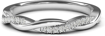 14K White Gold 2.5Mm Petite Twisted Vine Simulated Diamond Ring Wedding Band Matching Ring