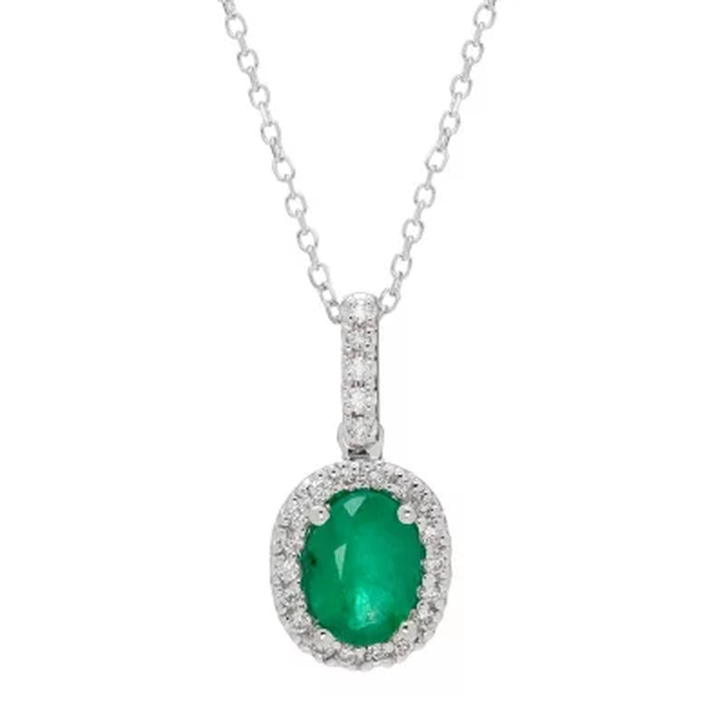 Genuine Emerald and 0.11 CT. T.W. Diamond Pendant in 14K Gold