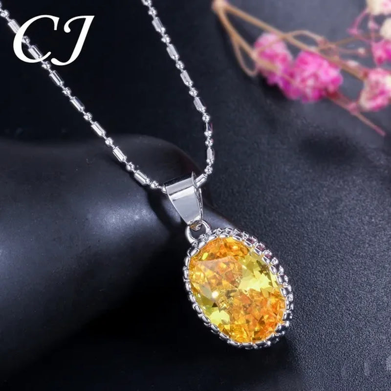 CANDICE Elegant Engagement Accessories Big Oval Cut CZ Stone Silver Necklace Earrings Ring for Bridal Wedding Bling Jewelry Set (US 6-9)