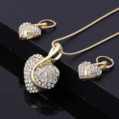 Heart Jewelry Set Necklace Earings Women Dress Accessories Fine Sapphire Ruby Vintage Crystal Wedding Sets