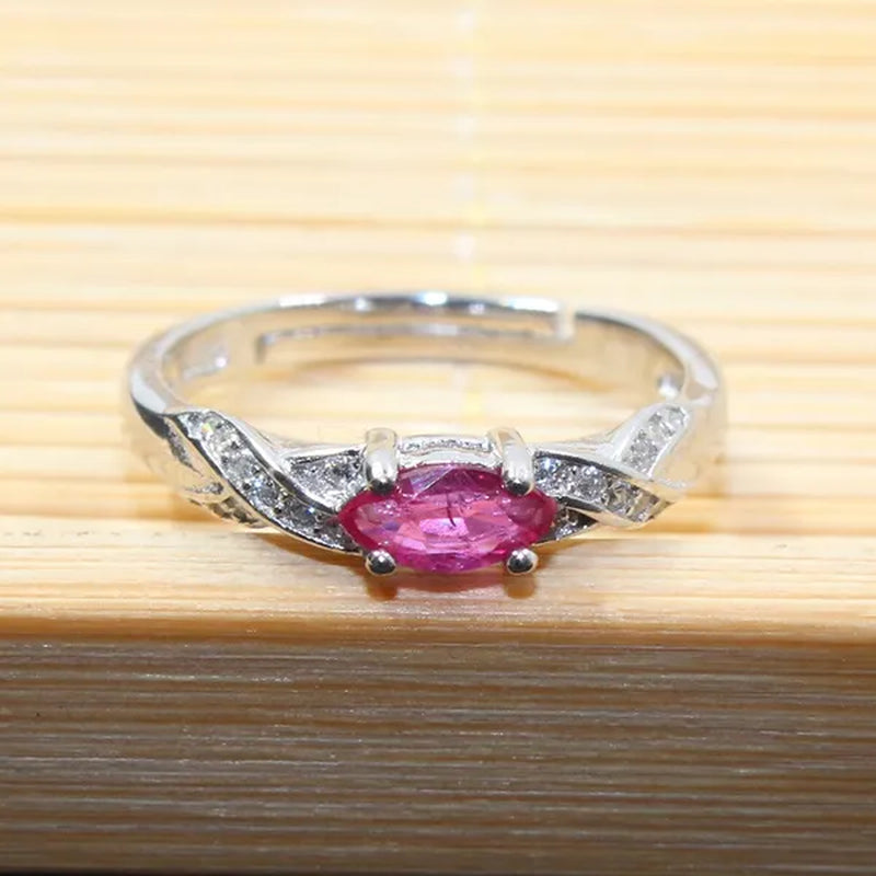 Elegant silver ruby for girl 3 mm * 6 mm natural Myanmar ruby ring 925 sterling silver ruby ring romantic gift for girlfriend