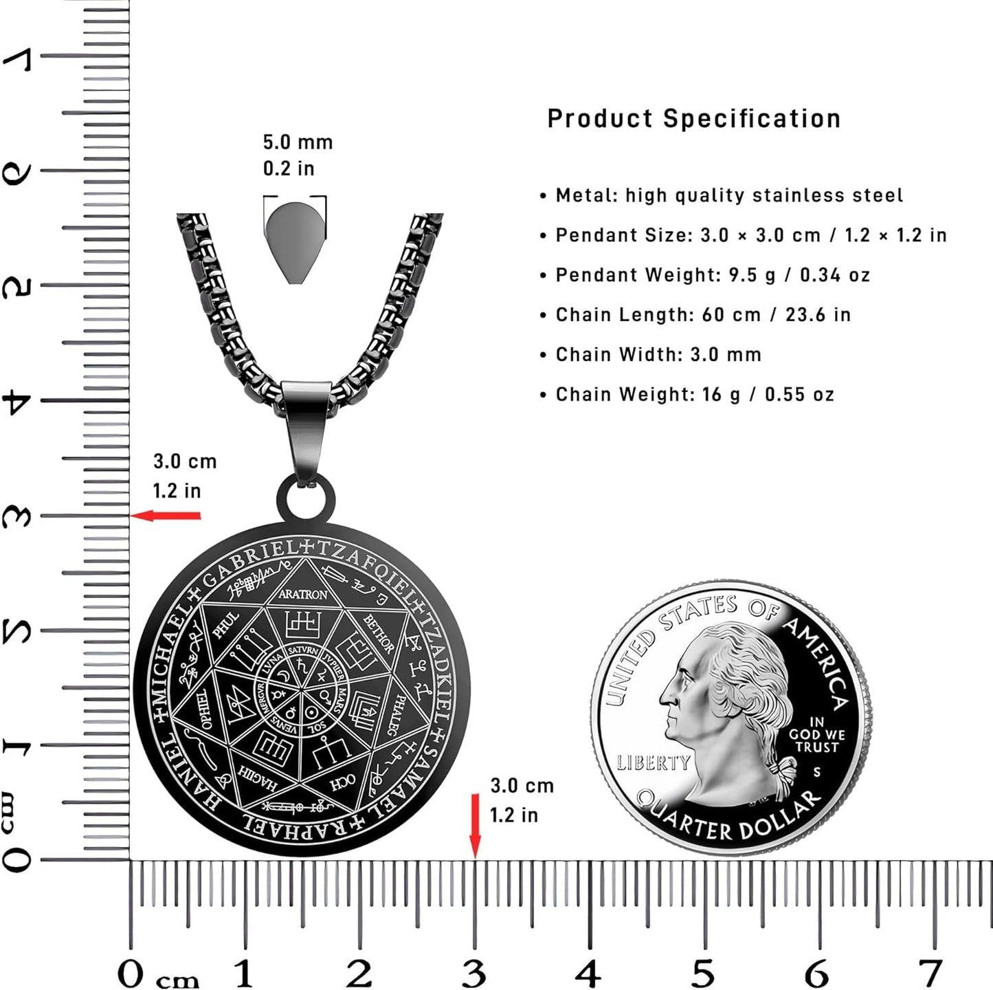 Seven Archangels Pendant Necklace for Men Women Protection Amulet Archangel Michael Coin Pendant Necklace Gabriel Uriel Spiritual Stainless Steel Medal Necklace 24 Inches