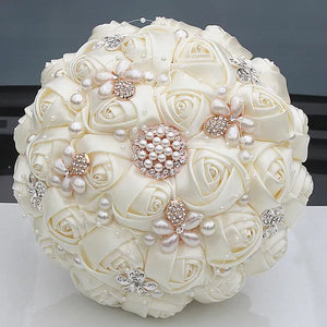 Ivory Rose Bride Wedding Bouquets Pearl Jewelry Brooch Bouquet Flowers 18Cm
