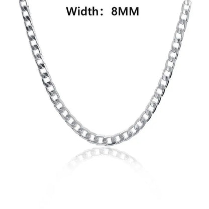 2PCS (Bracelet + Necklace) 925 Sterling Silver Women Men Fashion Jewelry Set Curb Chain Necklace Bracelet 925 Silver Jewelry High Quality Necklace Bracelet 16-30 Inches
