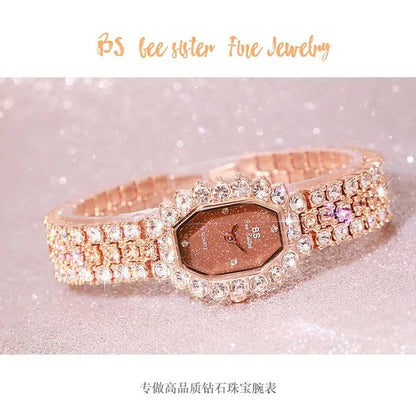 BS Brand Fashion Watches Women Ladies Diamonds Small Bracelet Watch Green Stone Gold Waterproof Montre Femme