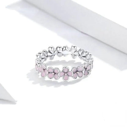 Exquisite Bridal Engagement Wedding Ring Pink Flower Wreath Rings for Women Jewelry