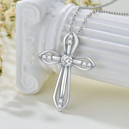 Moissanite Diamond Cross Necklace for Women,18K Gold Plated Sterling Silver Crucifix/Star of David Cross Pendant Necklace Faith Jewelry Anniversary Birthday Christmas Gift for Her Mom Wife, 18+2 Inch