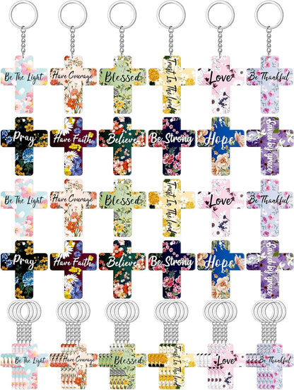 120 Pcs Bible Verse Keychains Christian Key Rings Cross Keychains Inspirational Acrylic Religious Key Rings Floral Bible Verse Jewelry for Women Men Girls Boys
