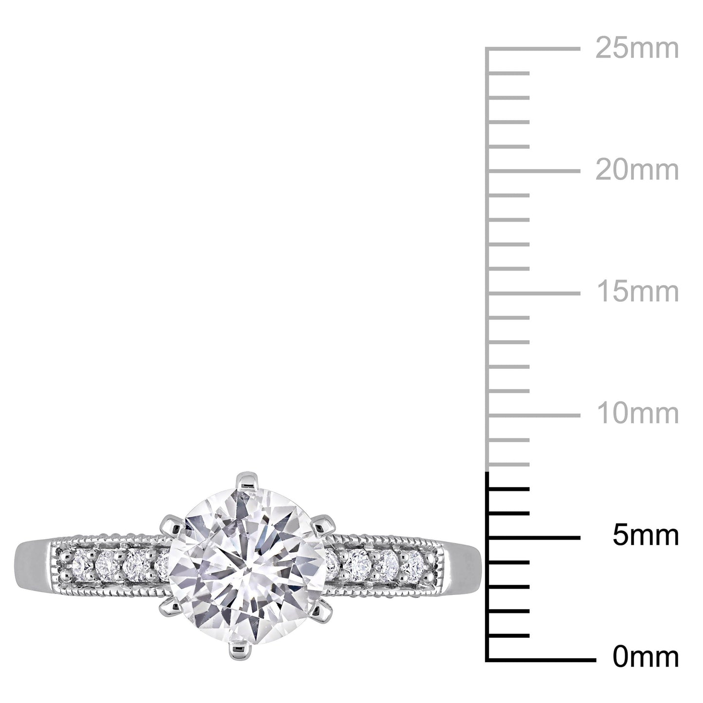 Women'S 1 3/8 Carat T.G.W. Round-Cut Created White Sapphire 10Kt White Gold Engagement Ring with 1/4 Carat T.W. Round-Cut Diamond on Band with 6-Prong/Pave Setting