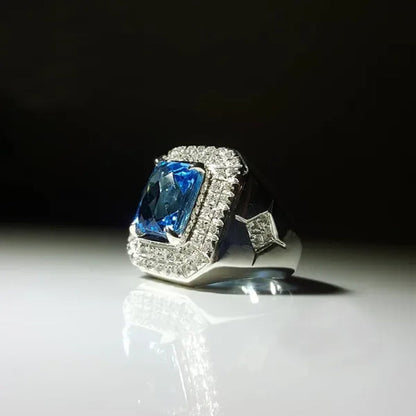Fashion Men's Natural Sapphire Diamond Ring Vintage 925 Sterling Silver Blue Gemstone Engagement Rings Wedding Party Birthstone Jewelry Size 7-13