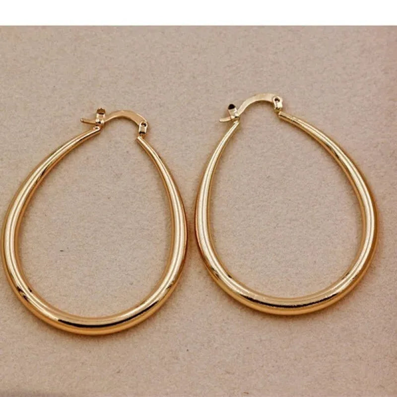 Simple Smooth Gold Plated Exaggerate Hoop Earrings Wedding Engagement Anniversary Jewelry Gift for Women