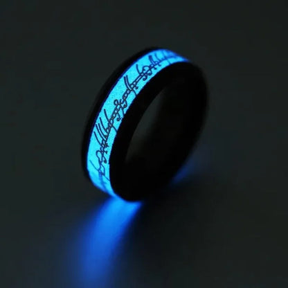 New Stainless Steel Glow in the Dark Lord of Ring for Men Blue Yellow Luminous Wedding Ring Male Jewelry Gift 8Mm