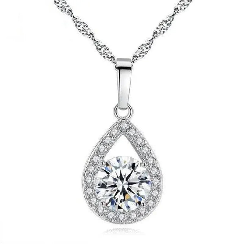 Delicate Teardrop Plated Moissanite Cubic Zirconia Necklace for Women Bridal Engagement Wedding Fine Jewelry Gift