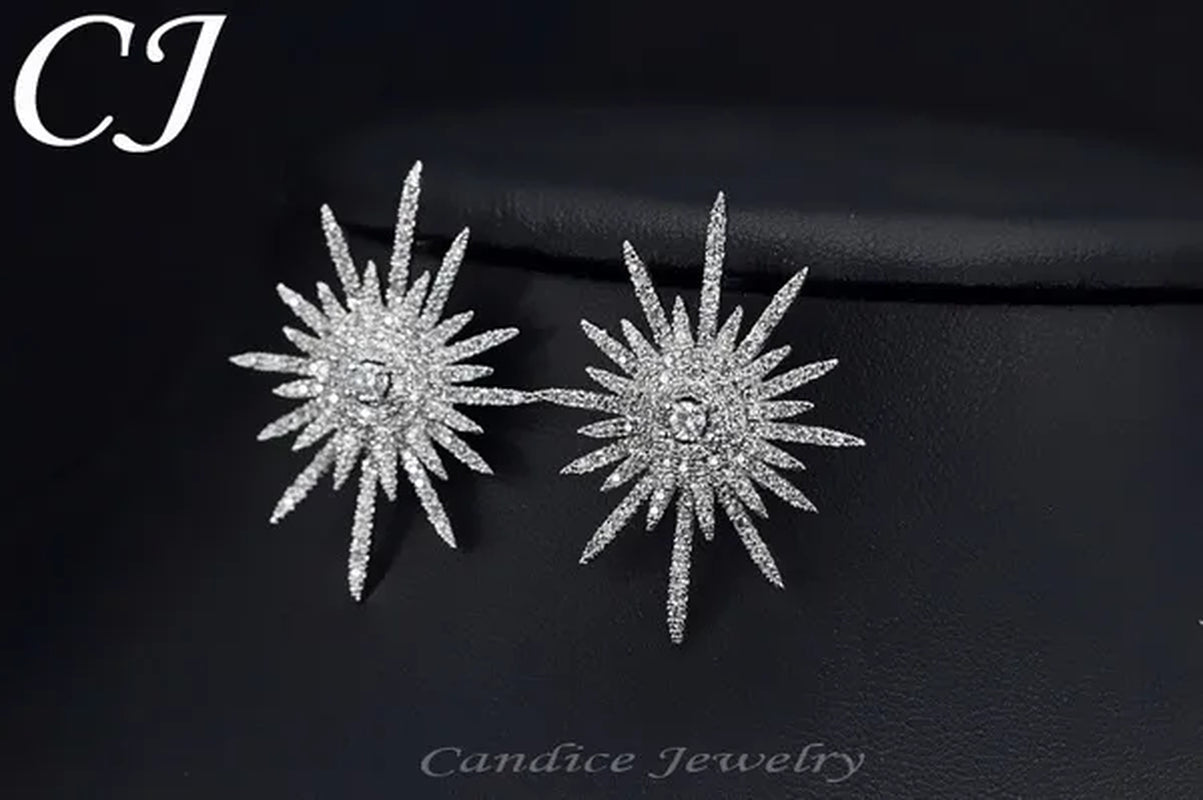 CANDICE 925 Sterling Silver Plating Hypoallergenic Snowflake Cubic Zirconia Stones Big Stud Earrings for Women Girls Wedding Party Jewelry