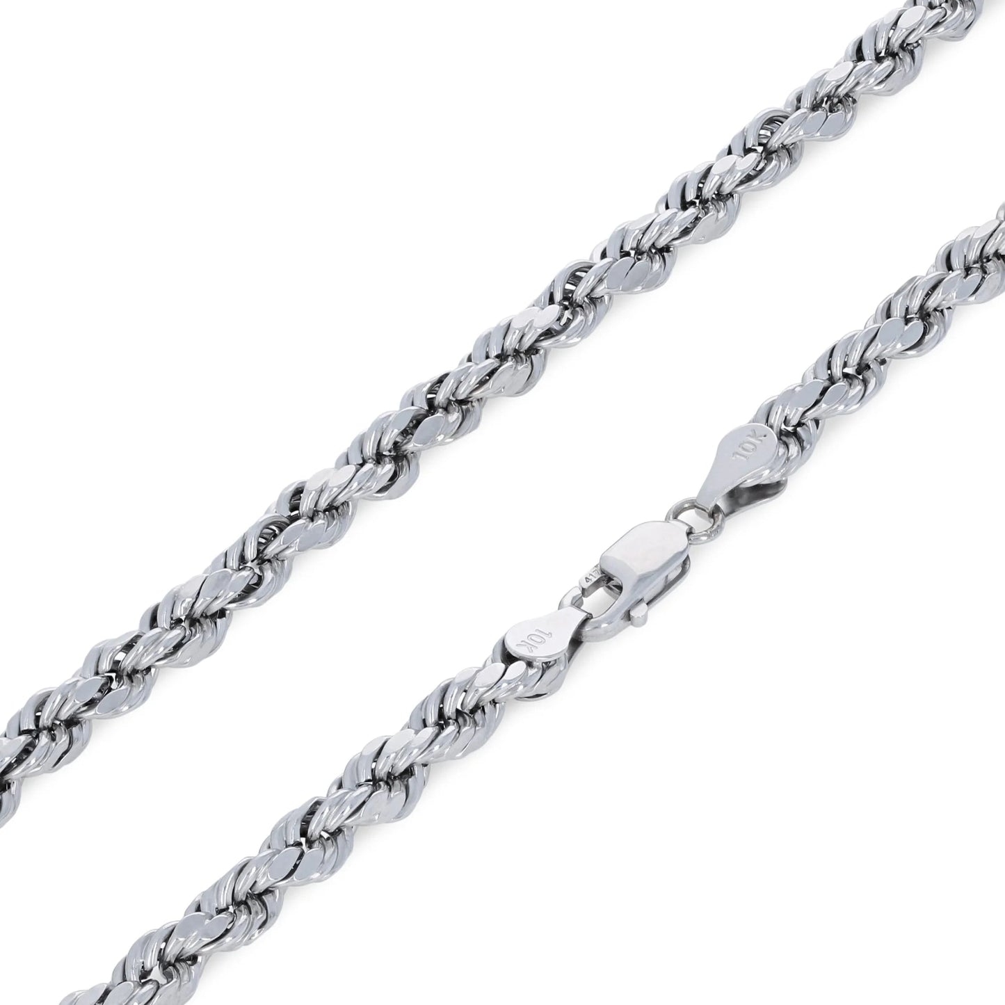 10K White Gold 5Mm Rope Chain Diamond Cut Pendant Necklace, Mens Jewelry 18" - 30"