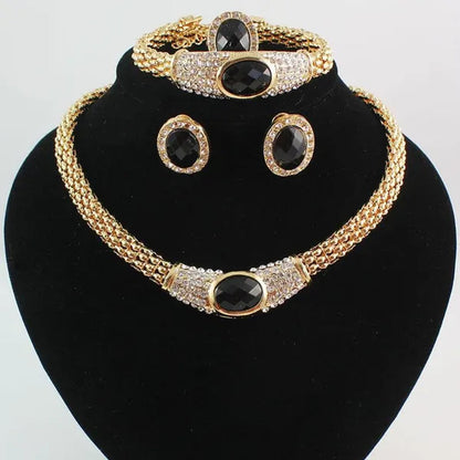 Women Gold Plated Crystal Gem Necklace Wedding Party Jewelry Sets 4 Colors