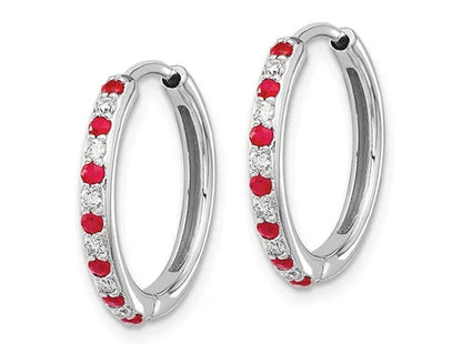 1/5 Carat (Ctw) Ruby & Diamond 1/6 Carat (Ctw) Hoop Earrings in 14K White Gold