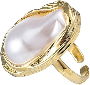 Irregular Pearl Adjustable Ring for Women, Gold Index Finger Ring Jewelry Vintage Chunky Ring