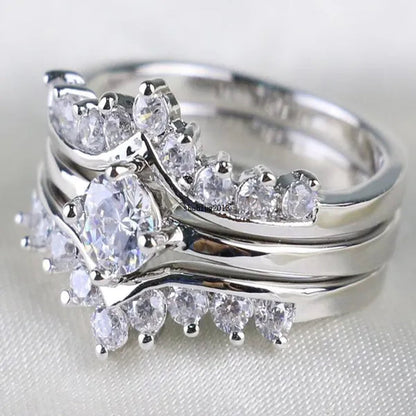 Round 5mm 1CT CZ Bridal Sets 10KT White Gold Filled Women's Wedding Ring 3 in 1  Band Gifts Sz 5-10