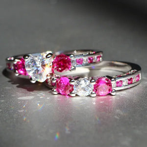 Luxury  Silver Crown Ruby Ring Natural Stone Birthstone Gemstones Engagement Rings Wedding Anniversary Bride Women Square Crossing Set Ring Size 6 7 8 9 10