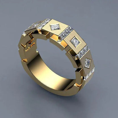 European and American Fashion Mens Modern Avant Garde Natural Gemstones Business Diamond Gold Ring Engagement Wedding Jewelry Rings Size 6-13