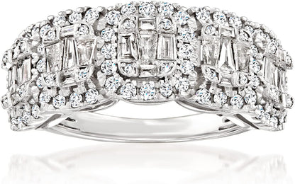 1.00 Ct. T.W. round and Baguette Diamond Ring in Sterling Silver. Size 8