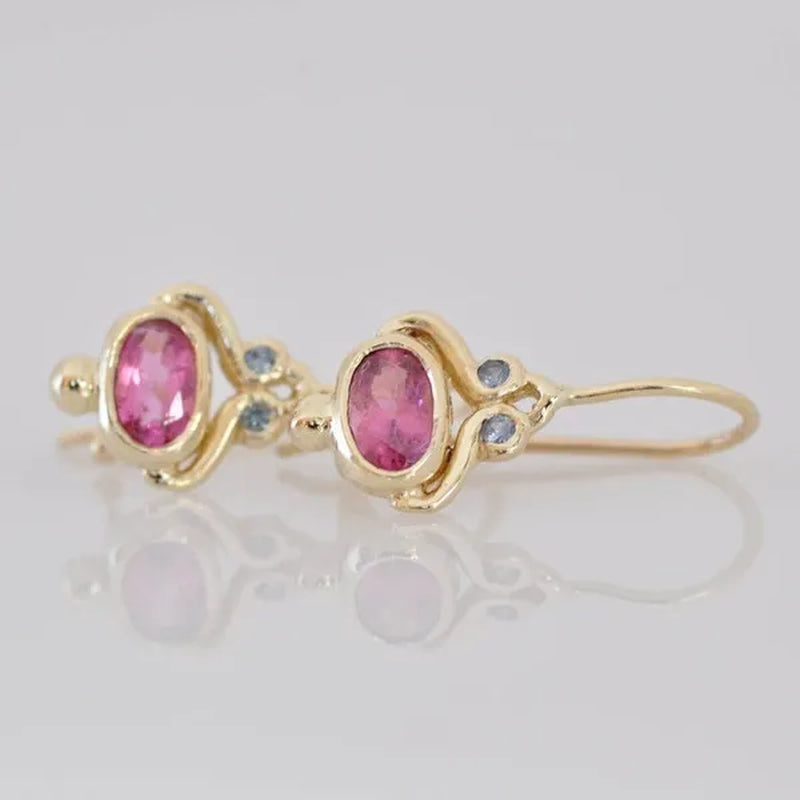 Unique Blue Sapphire Oval Pink Tourmaline Gemstone Dangle Hook Earrings Women Jewelry Gifts