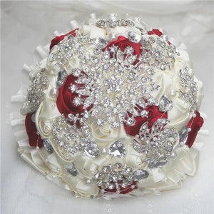 Bride Wedding Bouquet Ivory Gold Rose Flower Crystal Brooch Bouquet Flowers Diameter 18CM