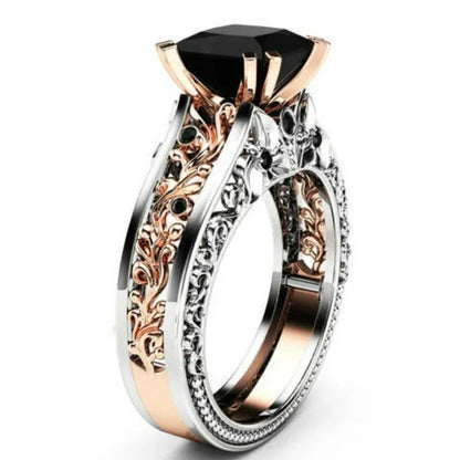 Princess Black  Stone Engagement Ring Rose 925 Sterling Silver Wedding Bridal Rings size 5-12