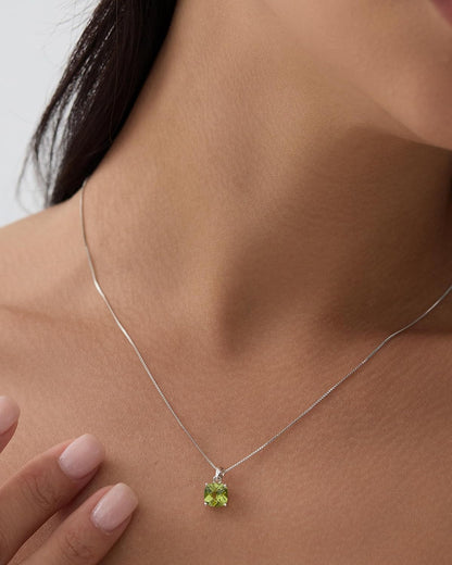 2Ct Cushion Cut Peridot Pendant Necklace for Women Sterling Silver Gemstone August Birthstone Women'S Necklace, 16-18 Inch