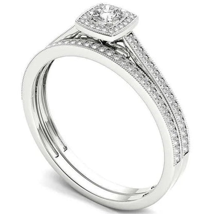 Two sets of simple fashionable 925 standard Silver White Diamond Engagement Wedding Love Ring Size 6-10